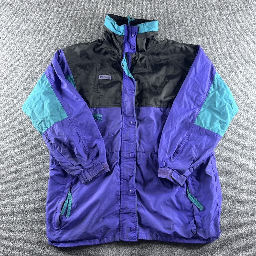 VINTAGE 90s Columbia Jacket Womens L Purple Anorak Ski Full Zip Radial Sleeve